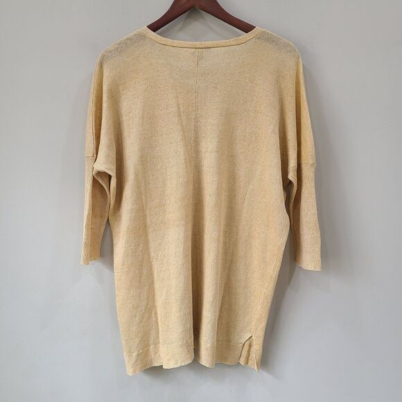 Eileen Fisher Women 100% Linen Sweater Small Yellow Beachy Open Knit Lightweight - Picture 6 of 9